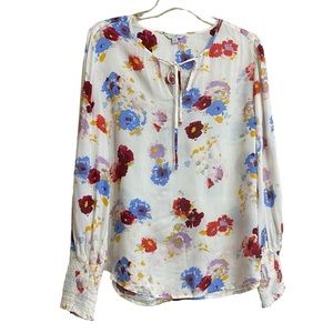 Lucky brand Boho Peasant Hippie Flowy Floral Long Sleeve Shirred Smocked Cuffs …